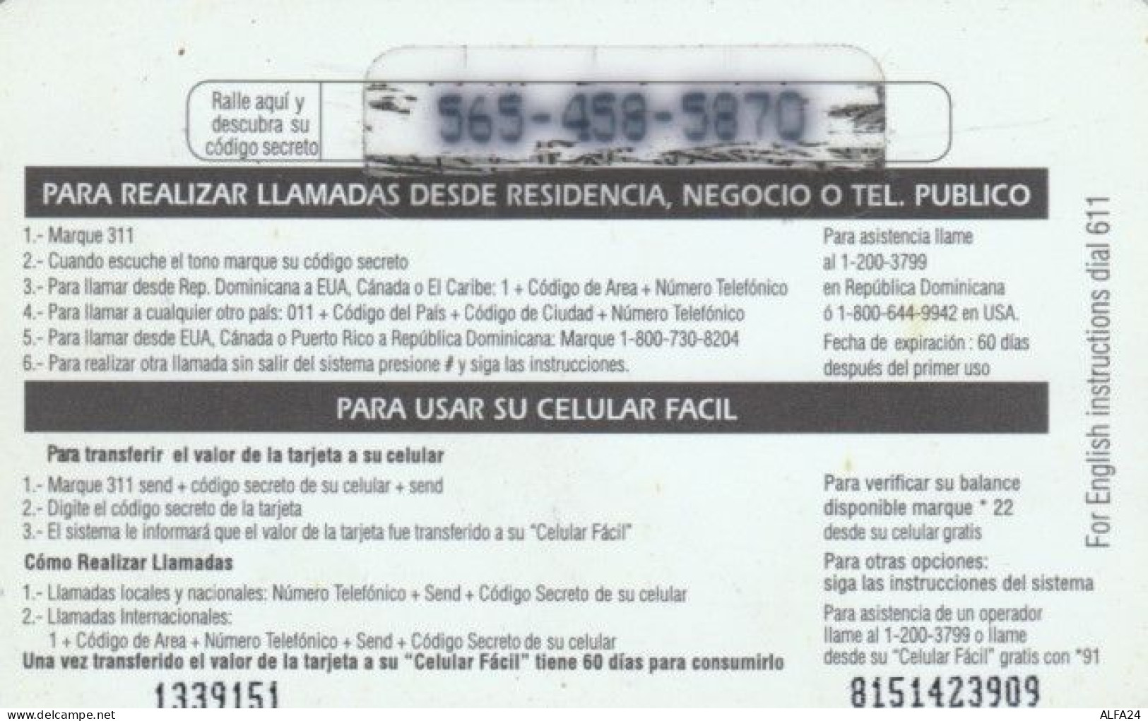PREPAID PHONE CARD REPUBBLICA DOMINICANA (PY607 - Dominik. Republik