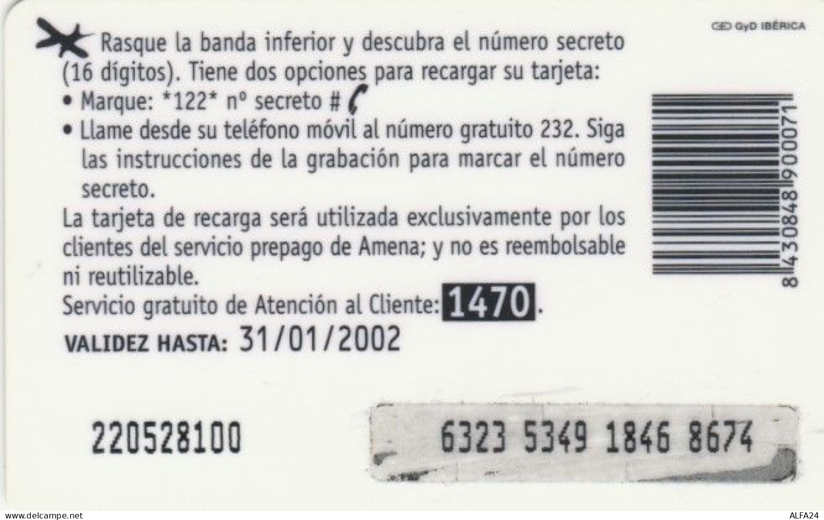 PREPAID PHONE CARD SPAGNA (PY560 - Sonstige & Ohne Zuordnung