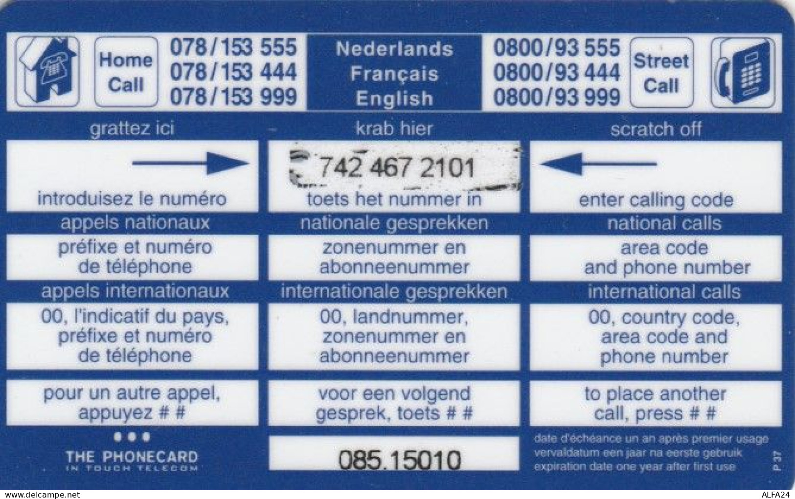 PREPAID PHONE CARD BELGIO (PY523 - [2] Tarjetas Móviles, Recargos & Prepagadas