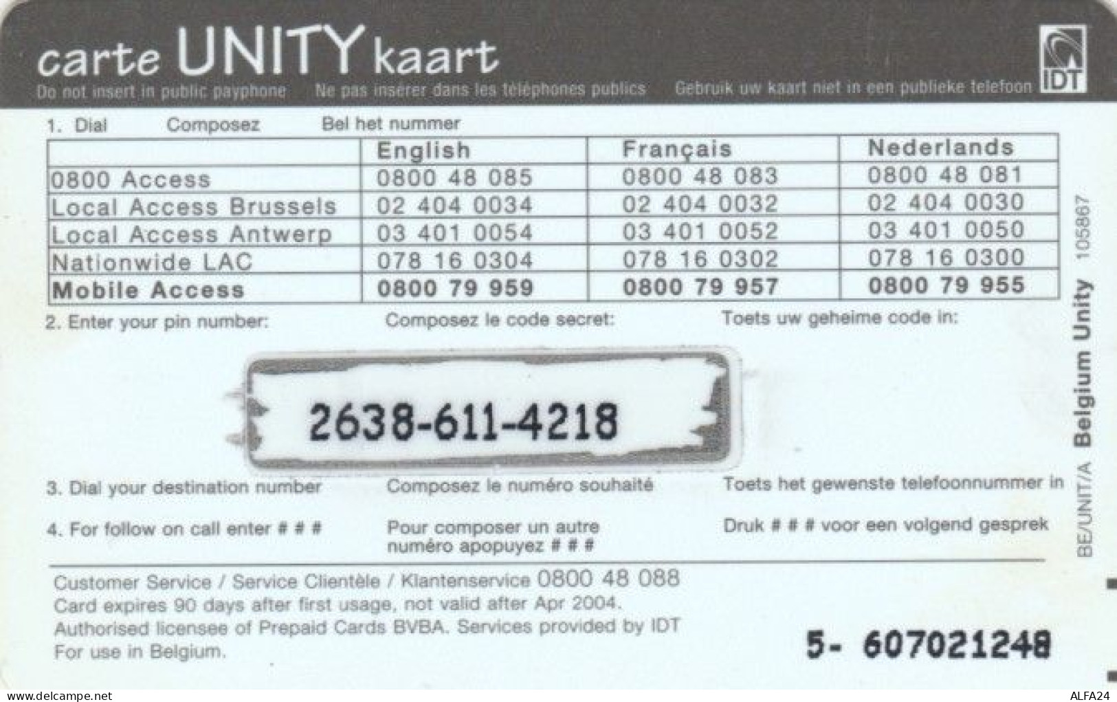 PREPAID PHONE CARD BELGIO (PY500 - Cartes GSM, Recharges & Prépayées