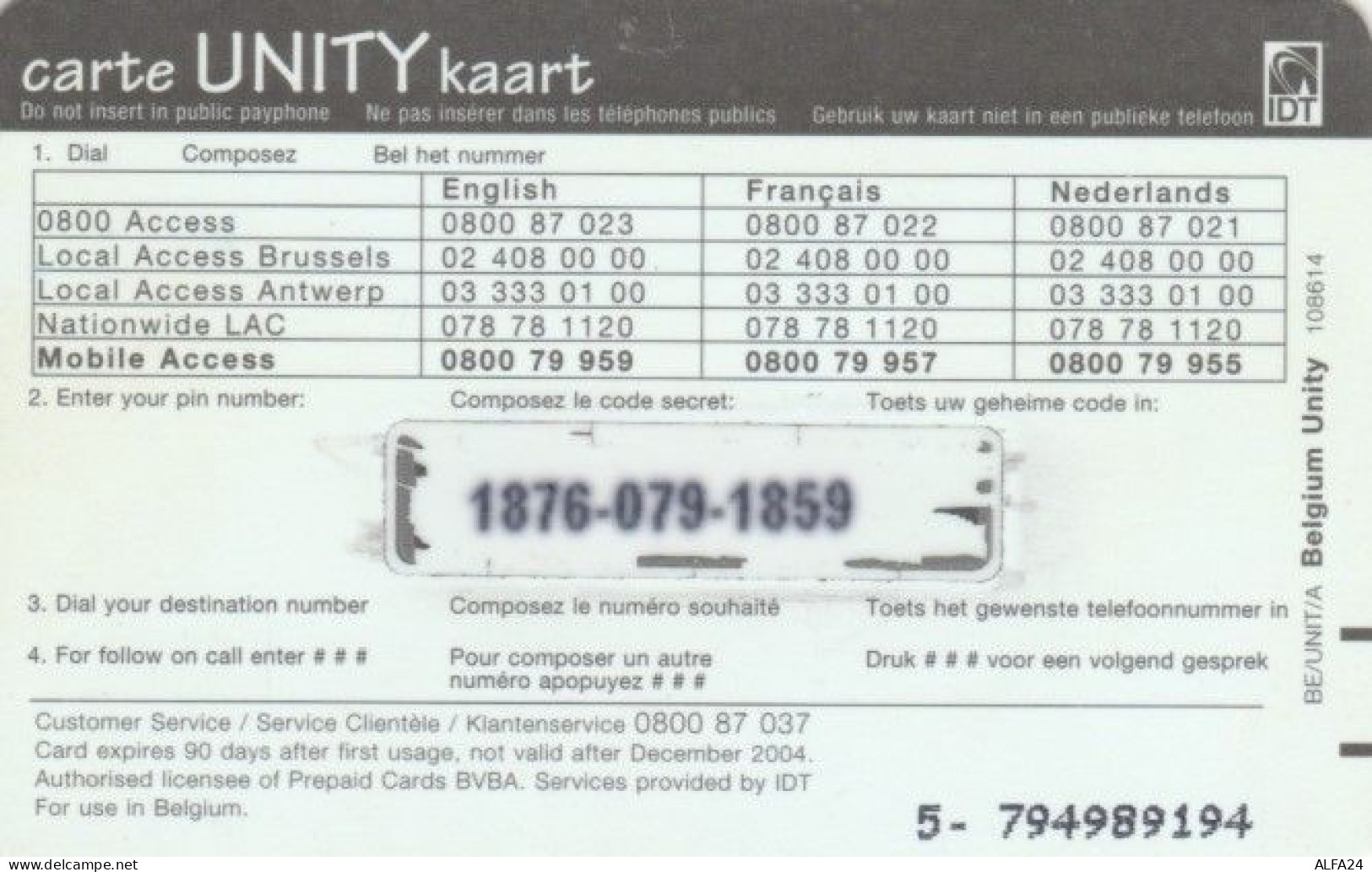 PREPAID PHONE CARD BELGIO (PY495 - GSM-Kaarten, Herlaadbaar & Voorafbetaald