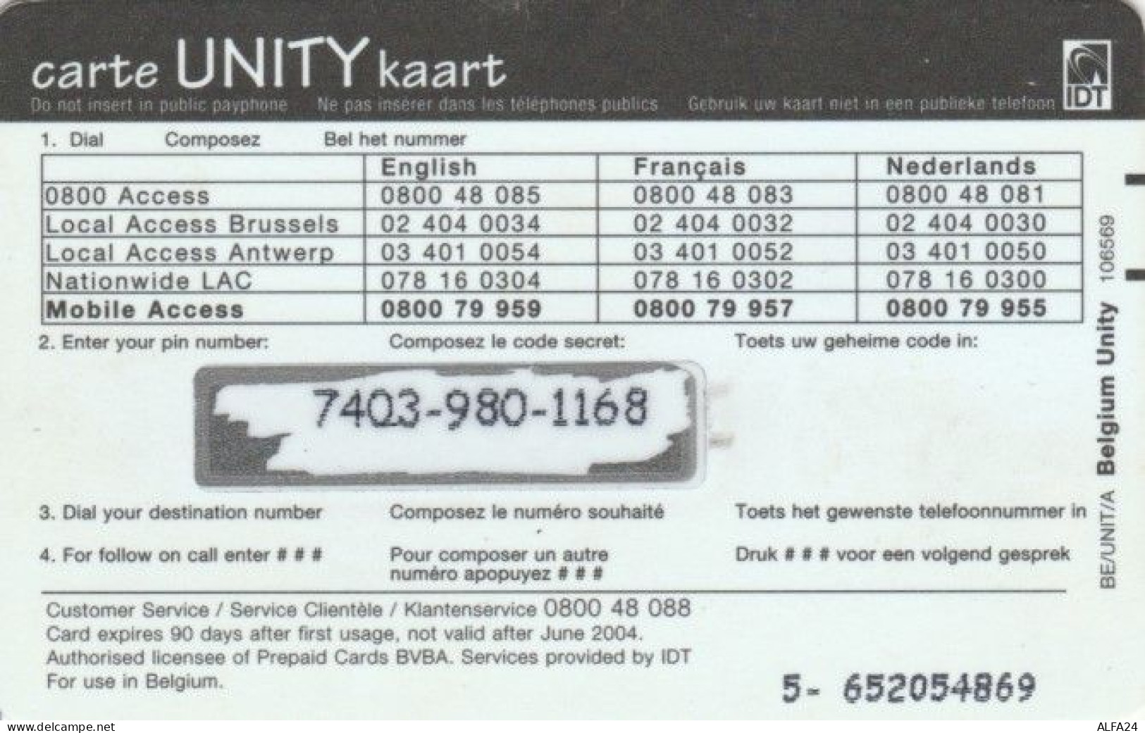 PREPAID PHONE CARD BELGIO (PY497 - [2] Prepaid & Refill Cards