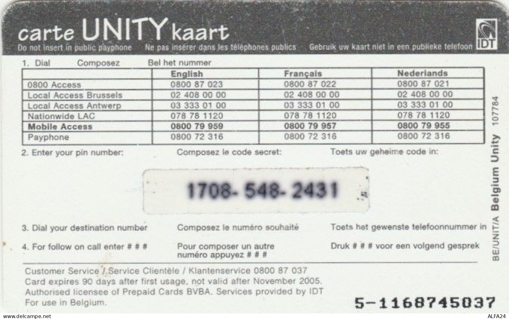 PREPAID PHONE CARD BELGIO (PY496 - GSM-Kaarten, Herlaadbaar & Voorafbetaald