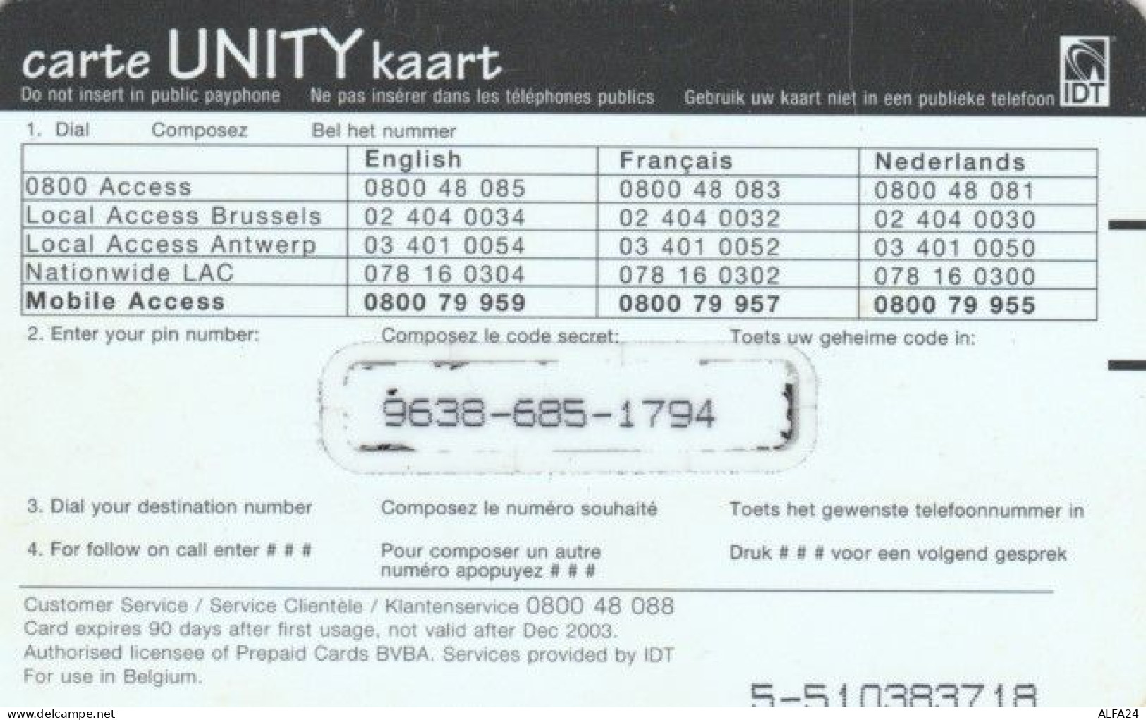 PREPAID PHONE CARD BELGIO (PY471 - GSM-Kaarten, Herlaadbaar & Voorafbetaald