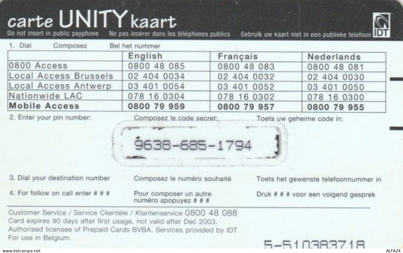 PREPAID PHONE CARD BELGIO (PY471 - [2] Prepaid- Und Aufladkarten