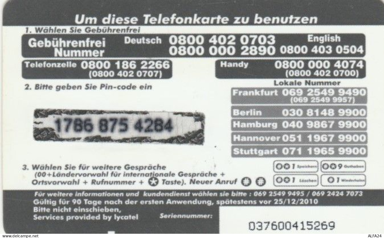 PREPAID PHONE CARD GERMANIA (PY1188 - [2] Mobile Phones, Refills And Prepaid Cards