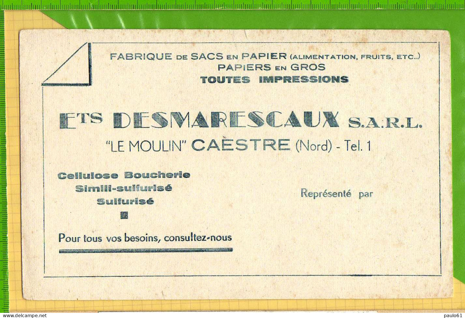 BUVARD & Blotting Paper : Fabrique De Sacs  Papiers Ets DESARESCAUX "LE MOULIN " CAESTRE Nord - Papierwaren