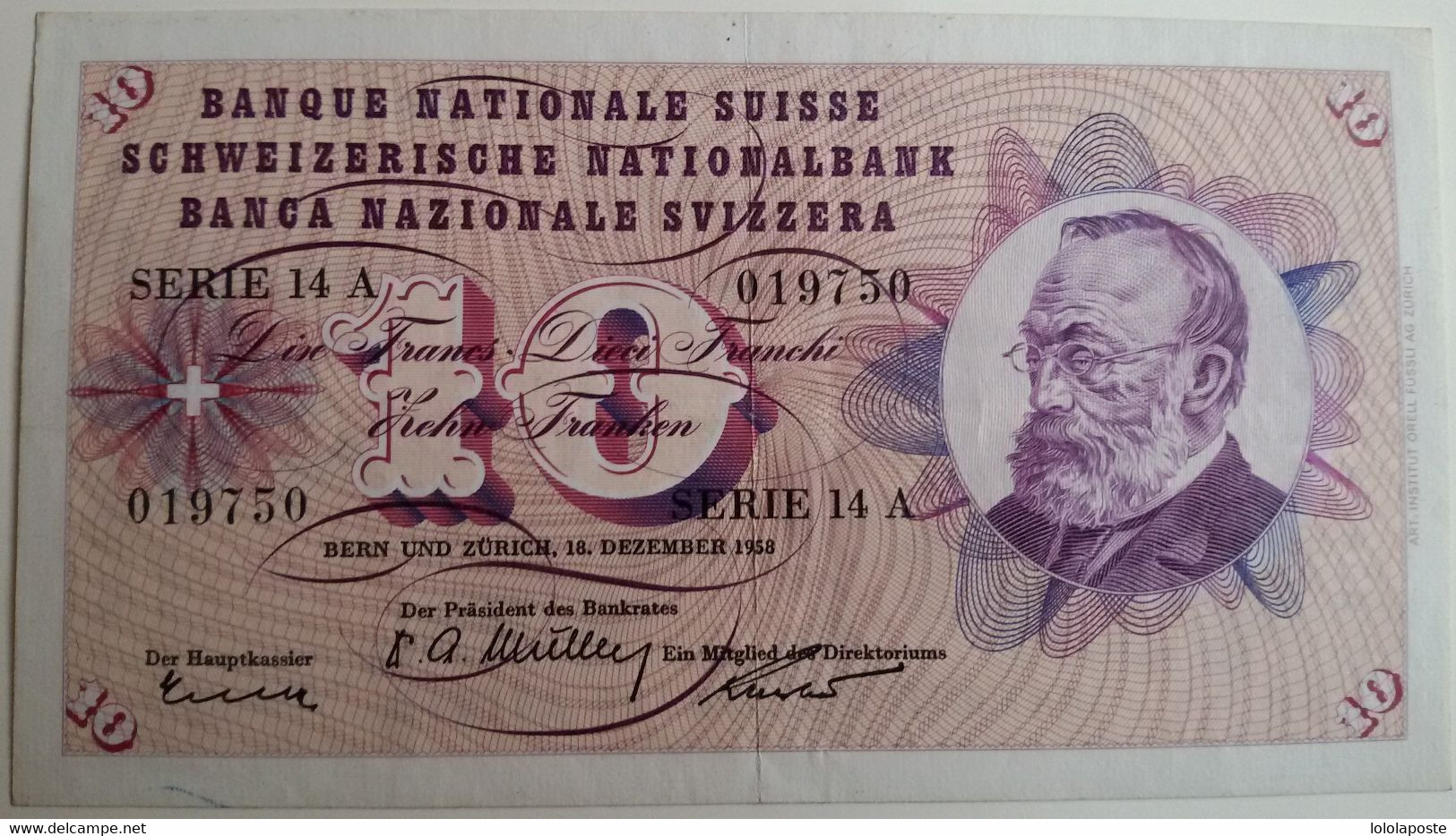 SUISSE - Billet De 10 Francs De 1958 - 2 Photos - Switzerland