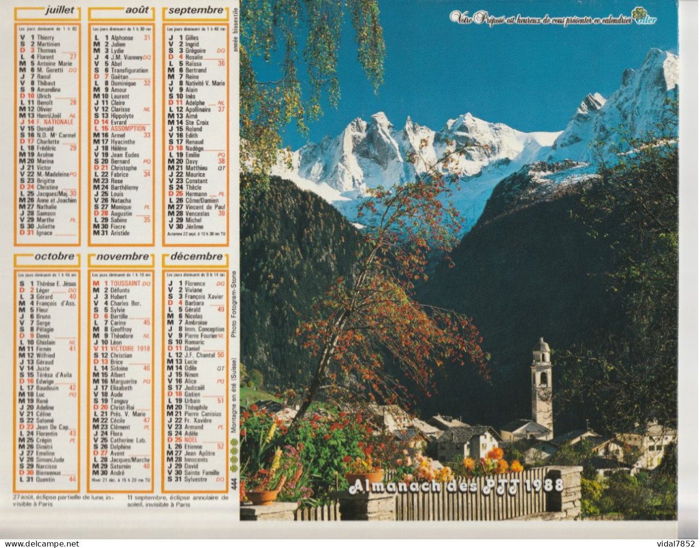 Calendrier-Almanach Des P.T.T 1988-Route Du Vercors (38) Montagne En été (suisse -OLLER Département AIN-01-Référence 444 - Grand Format : 1981-90