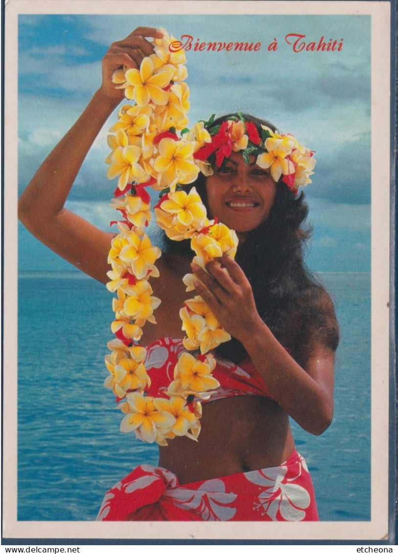 Bienvenu à Tahiti, Collier De Fleur Pour Accueillir Les Visiteurs, Emblème De L'hospitalité Timbre 323 Papeete 31.7.89 - Polinesia Francese