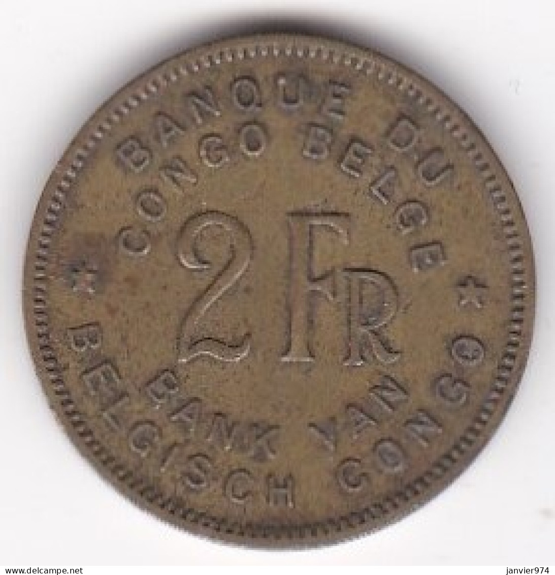 Congo Belge, 2 Francs 1946 Elephant, En Laiton , KM# 28 - 1945-1951: Régence