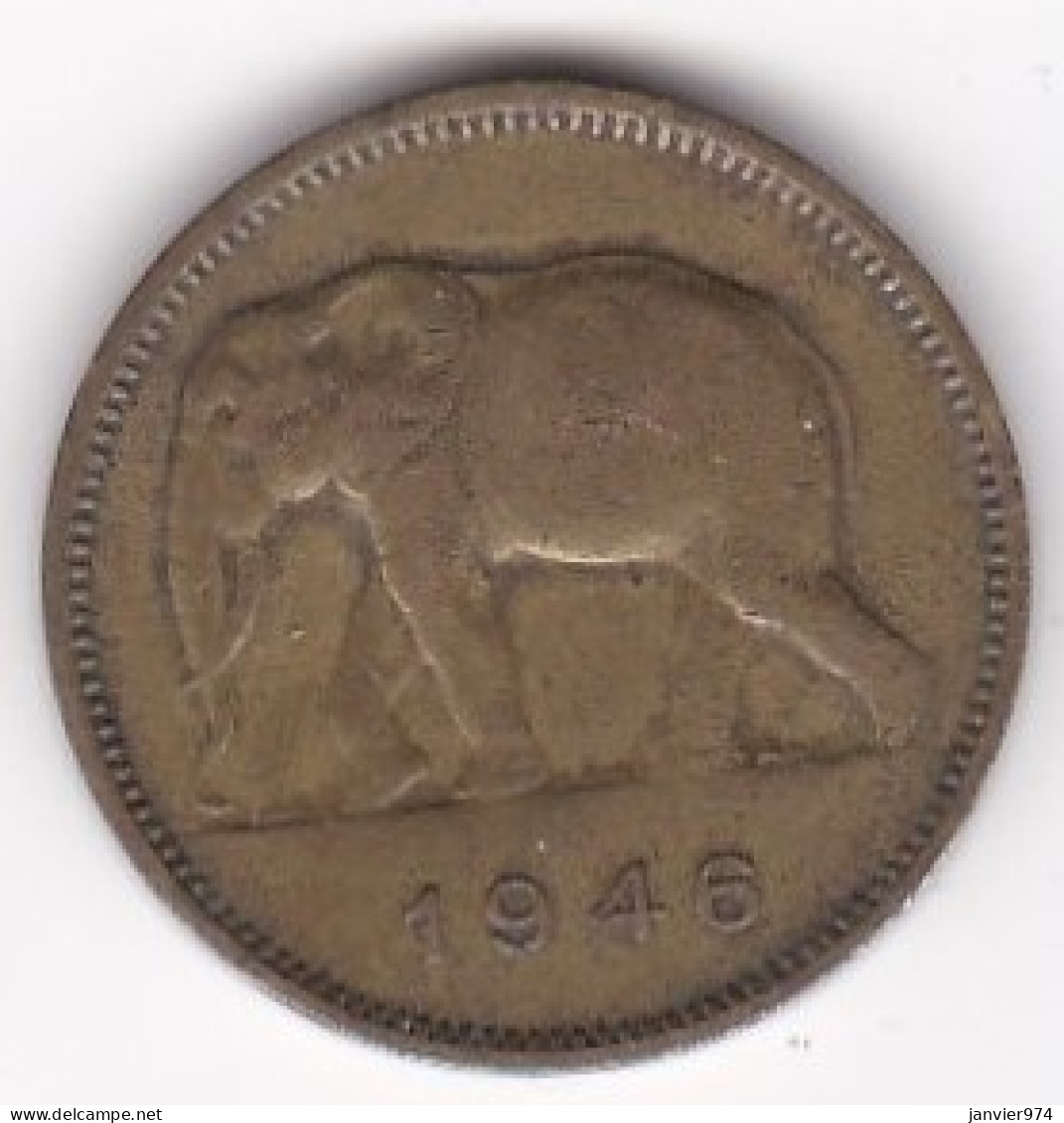 Congo Belge, 2 Francs 1946 Elephant, En Laiton , KM# 28 - 1945-1951: Regentschaft