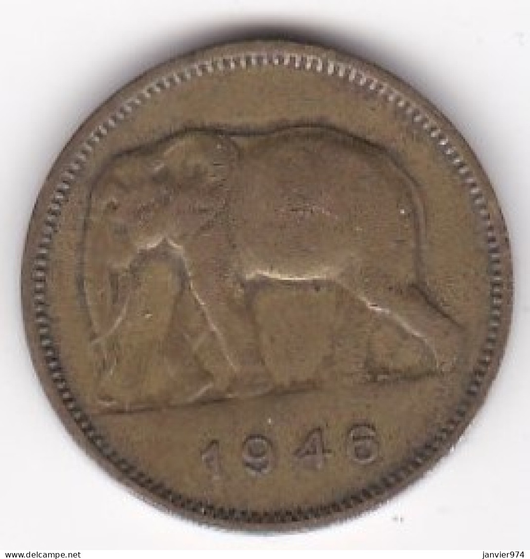 Congo Belge, 2 Francs 1946 Elephant, En Laiton , KM# 28 - 1945-1951: Régence