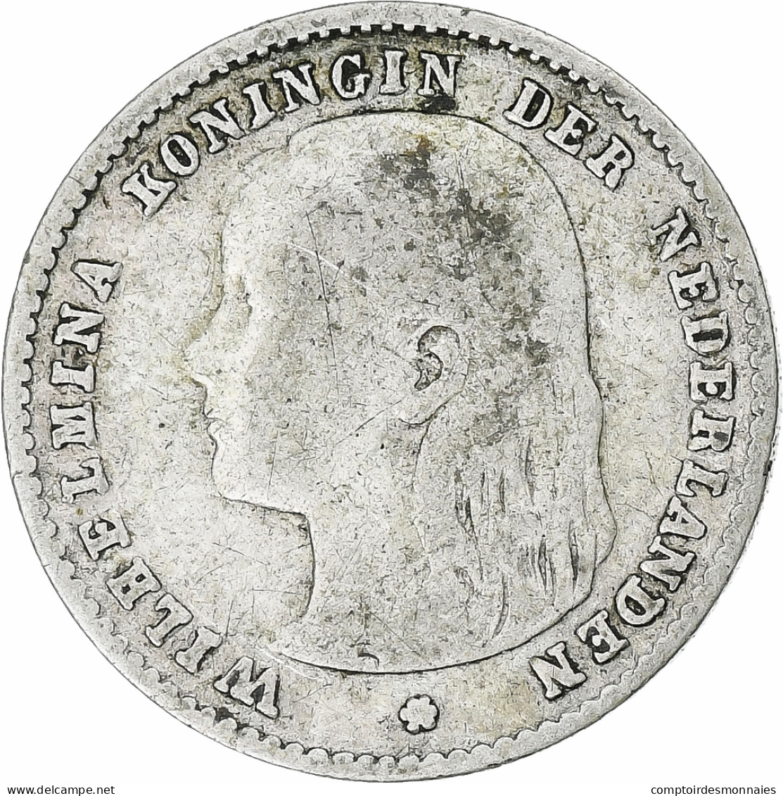 Pays-Bas, Wilhelmina I, 10 Cents, 1897, TB, Argent, KM:116 - 10 Centavos