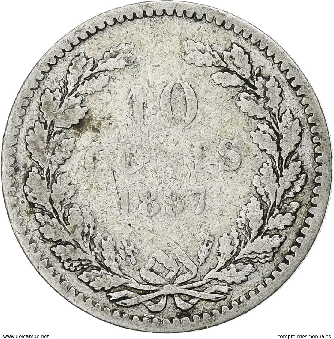Pays-Bas, Wilhelmina I, 10 Cents, 1897, TB, Argent, KM:116 - 10 Centavos