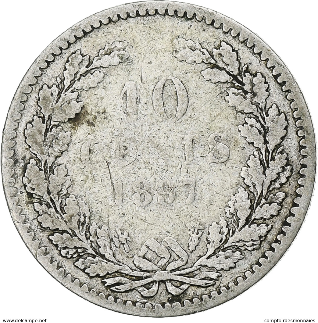 Pays-Bas, Wilhelmina I, 10 Cents, 1897, TB, Argent, KM:116 - 10 Cent