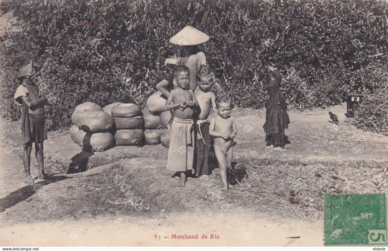 Rice Vendor In Tonkin Vietnam With Kids  Marchand De Riz Envoi 16 Eme Colonial Tang Kou - Marchands