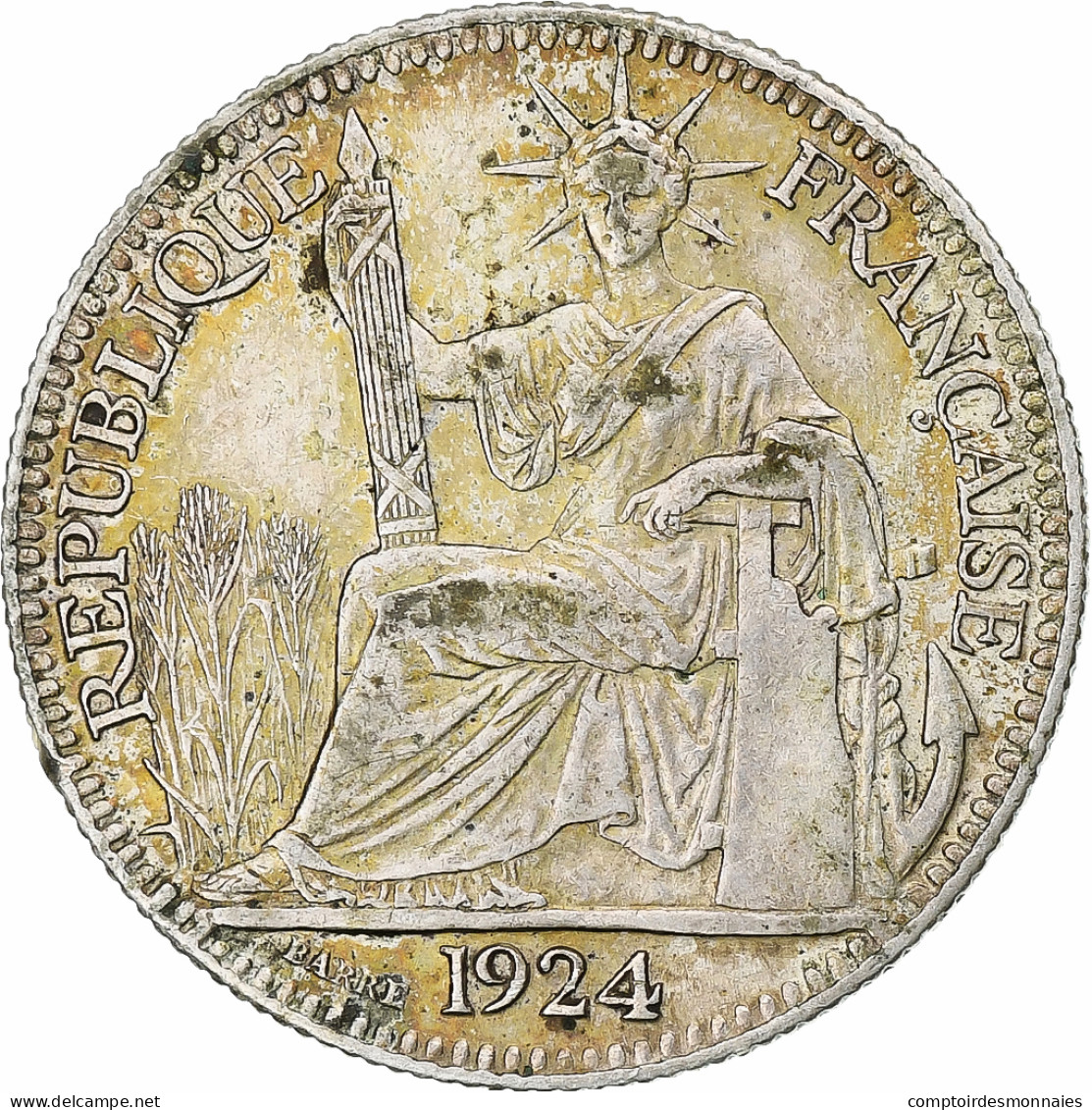 Monnaie, FRENCH INDO-CHINA, 10 Cents, 1924, Paris, TTB+, Argent, KM:16.1 - Otros & Sin Clasificación