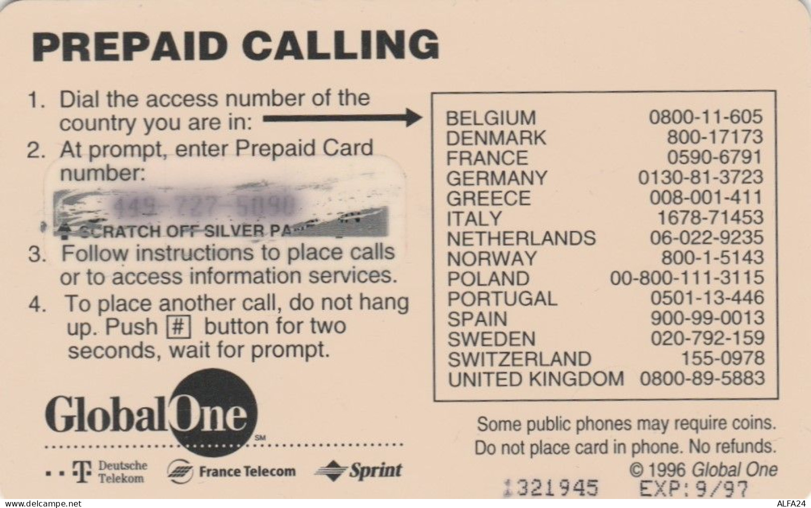 PREPAID PHONE CARD BELGIO SPRINT (PY3030 - [2] Prepaid & Refill Cards