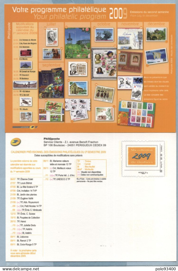 2009 CALENDRIER DES EMISSIONS 1er JOUR DU 2ème SEMESTRE - Prêts-à-poster:Stamped On Demand & Semi-official Overprinting (1995-...)