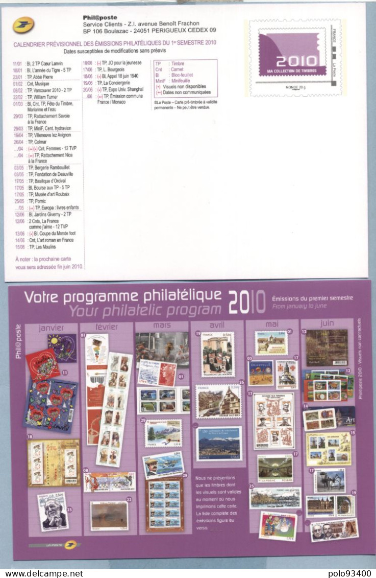 2010 CALENDRIER DES EMISSIONS 1er JOUR DU 1er SEMESTRE - Prêts-à-poster:Stamped On Demand & Semi-official Overprinting (1995-...)