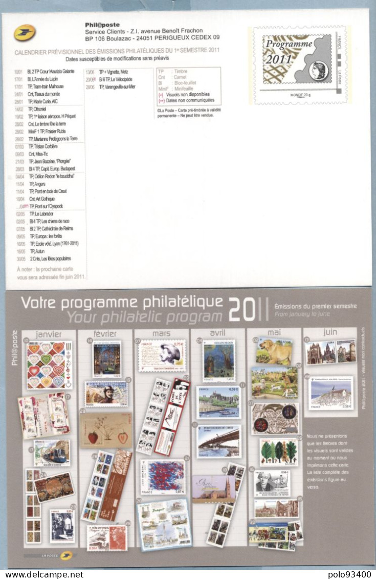2011 CALENDRIER DES EMISSIONS 1er JOUR DU 1er SEMESTRE - Prêts-à-poster:Stamped On Demand & Semi-official Overprinting (1995-...)