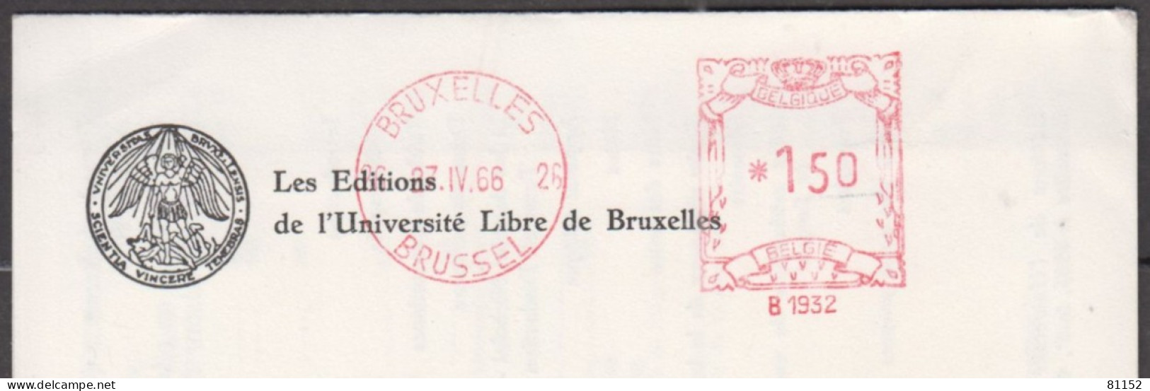 Empreinte EMA  " B 1932 150 " Sur Dépliant Lettre Pub De BRUXELLES  " Les éditions De L'université..."  Le  27 IV 1966 - 1960-1979