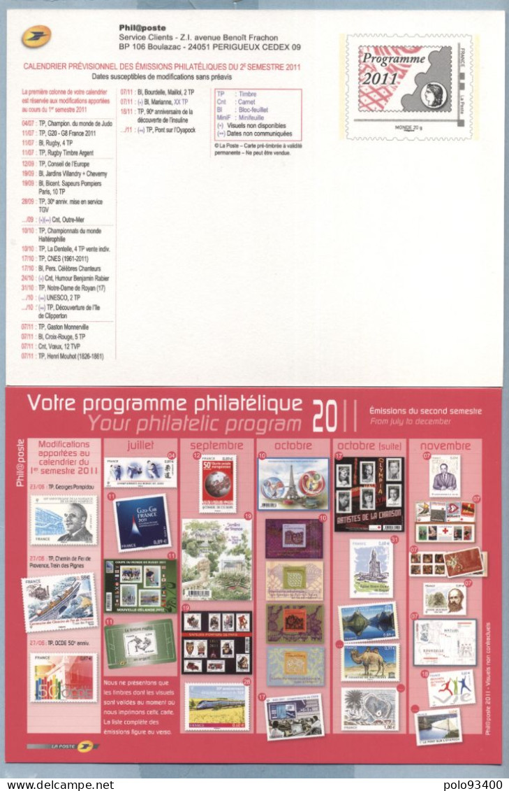 2011 CALENDRIER DES EMISSIONS 1er JOUR DU 2ème SEMESTRE - Prêts-à-poster:Stamped On Demand & Semi-official Overprinting (1995-...)