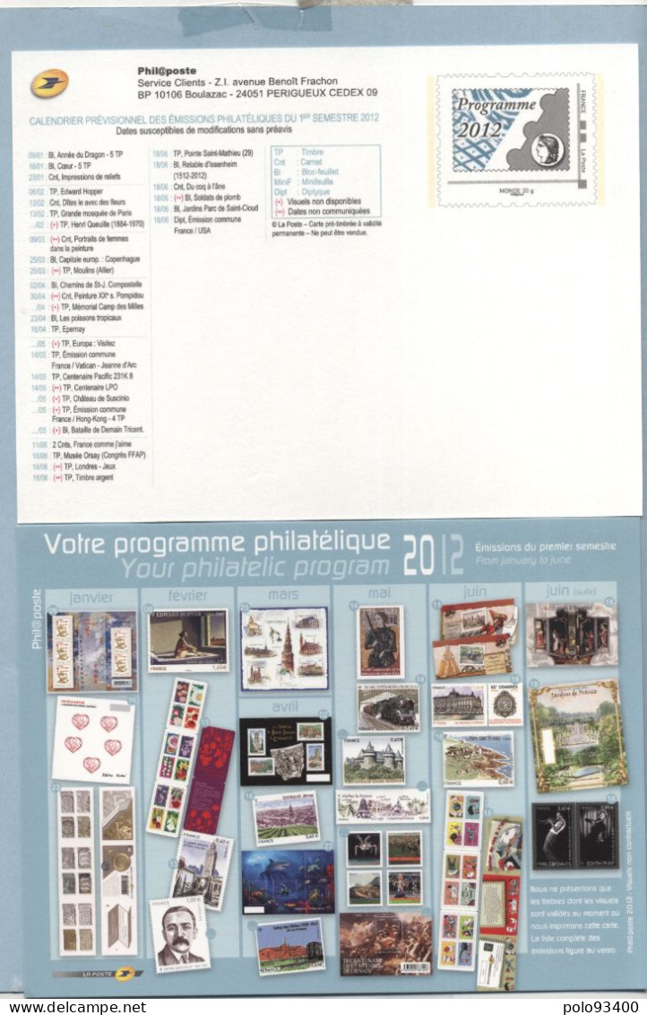 2012  CALENDRIER DES EMISSIONS 1er JOUR DU 1er SEMESTRE - Prêts-à-poster:Stamped On Demand & Semi-official Overprinting (1995-...)