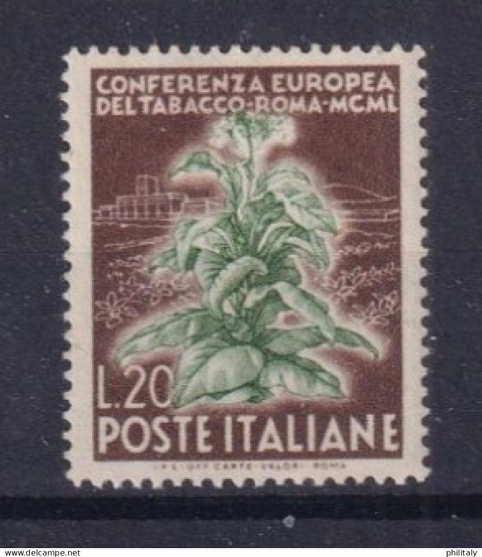 Repubblica Italiana 1950 - Conferenza Europea Del Tabacco Valore L. 20 Bruno E Verde Nuovo Senza Linguella - Italie