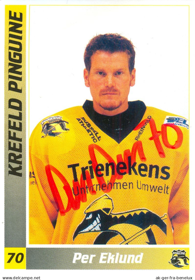 Autogramm Eishockey AK Per Eklund Krefeld Pinguine 00-01 Sollentuna Linköping Straubing Tigers Schweden Sverige Sweden - Wintersport