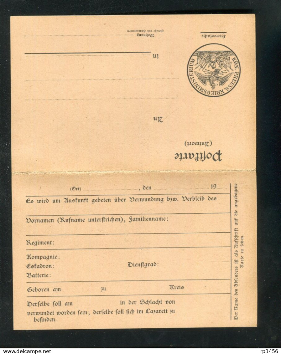 "DEUTSCHES REICH" Vordruckpostkarte Mit Antwortkarte "HEERESSACHE, K.Preuss.Kriegsministerium" Unbenutzt (4538) - Altri & Non Classificati