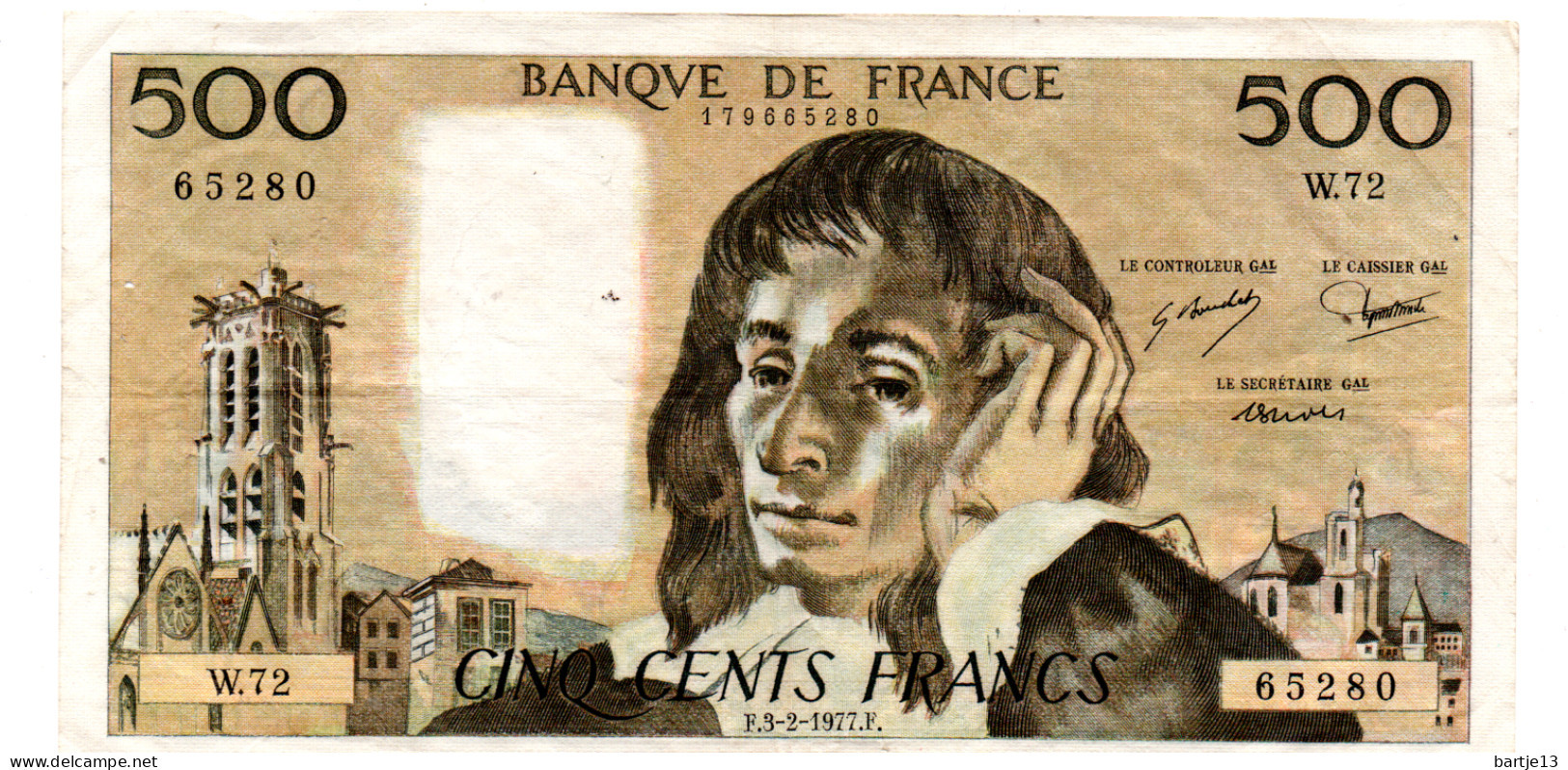 FRANKRIJK  500 FRANCS 3-2-1977 - 500 F 1968-1993 ''Pascal''