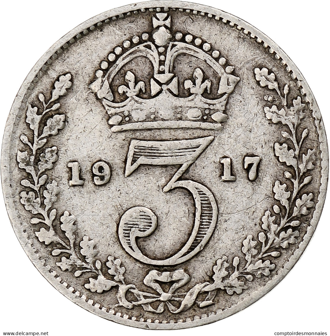 Grande-Bretagne, George V, 3 Pence, 1917, TB, Argent, KM:813 - F. 3 Pence
