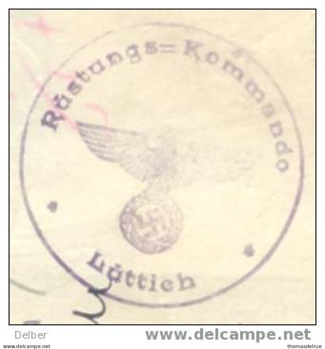 _T862:fragment Vrachtbrief Met: SP252 & 257: LIEGE VIVEGNINS // P.2 + Censurestempel: Rüstungs=kommando Lüttich - Weltkrieg 1939-45 (Briefe U. Dokumente)