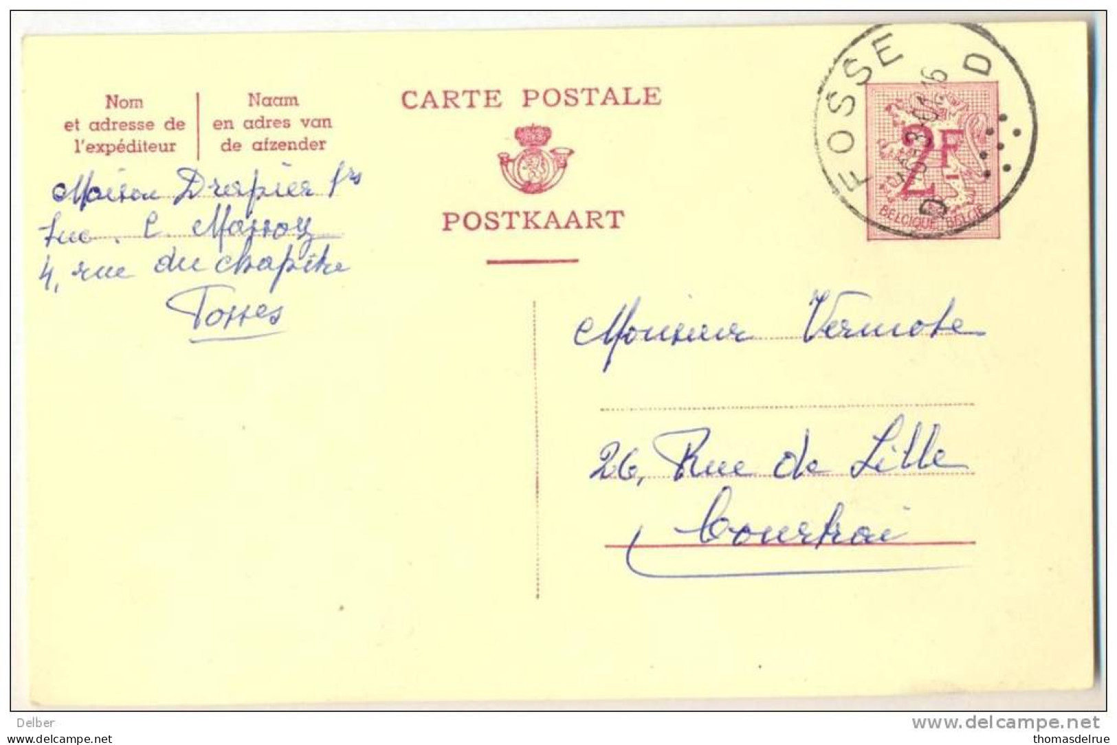 _Nx340: 2,F Carte Postale POSTKAART:  D  FOSSE   D 16-3-61   > Courtrai - Postcards 1951-..