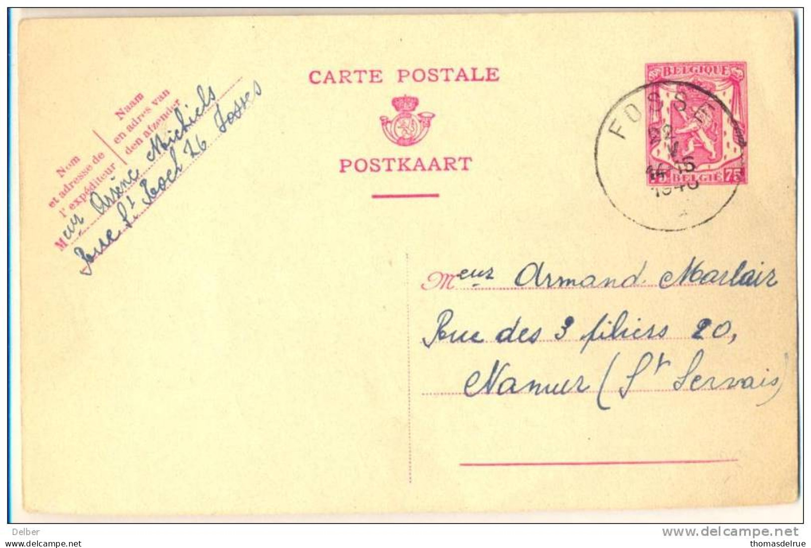 _Nx337: 75ct Carte Postale:  FOSSE > Namur - Postkarten 1934-1951