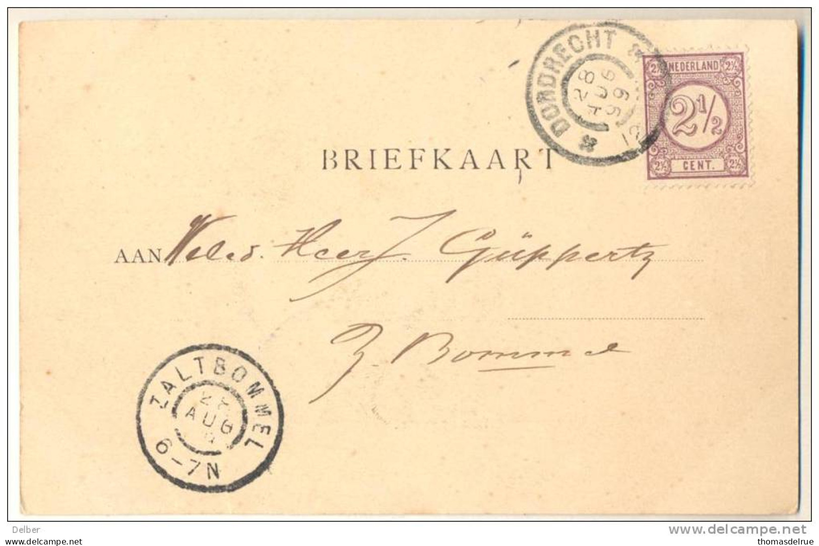 3PK-927: DORDRECHT ( Tolhuis): BRIEFKAART: 2½ct DORDRECHT > ZALTBOMMEL 1899 - Dordrecht