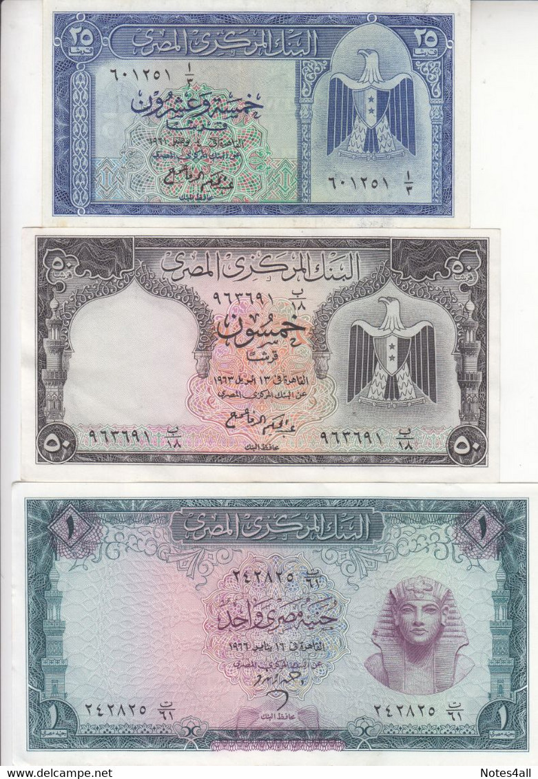 EGYPT 25 50 PT 1 5 10 EGP POUNDS 1964 1966 P-35 P-36 P-37 P-40 P-41 EF LOT SET - Egypte