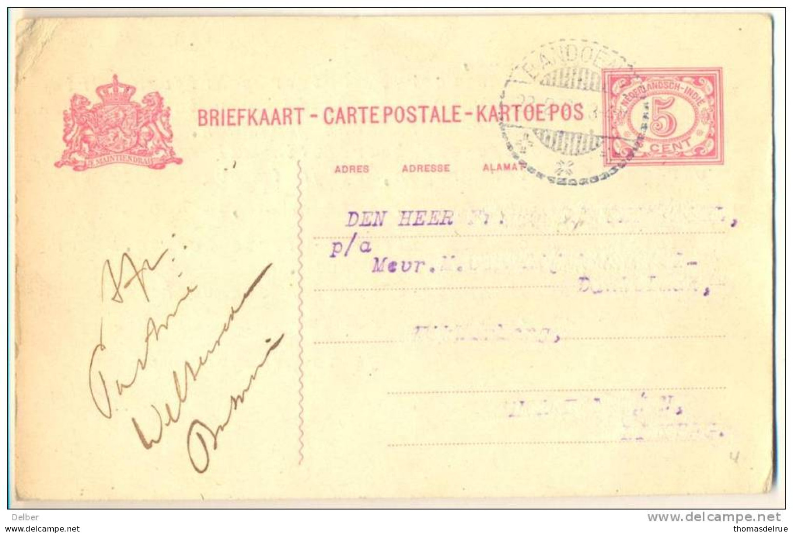 _2n358: Briefkaart: 5 CENT:  BANDOENG 23.2.21... Met Geschrapt Adres... - Niederländisch-Indien