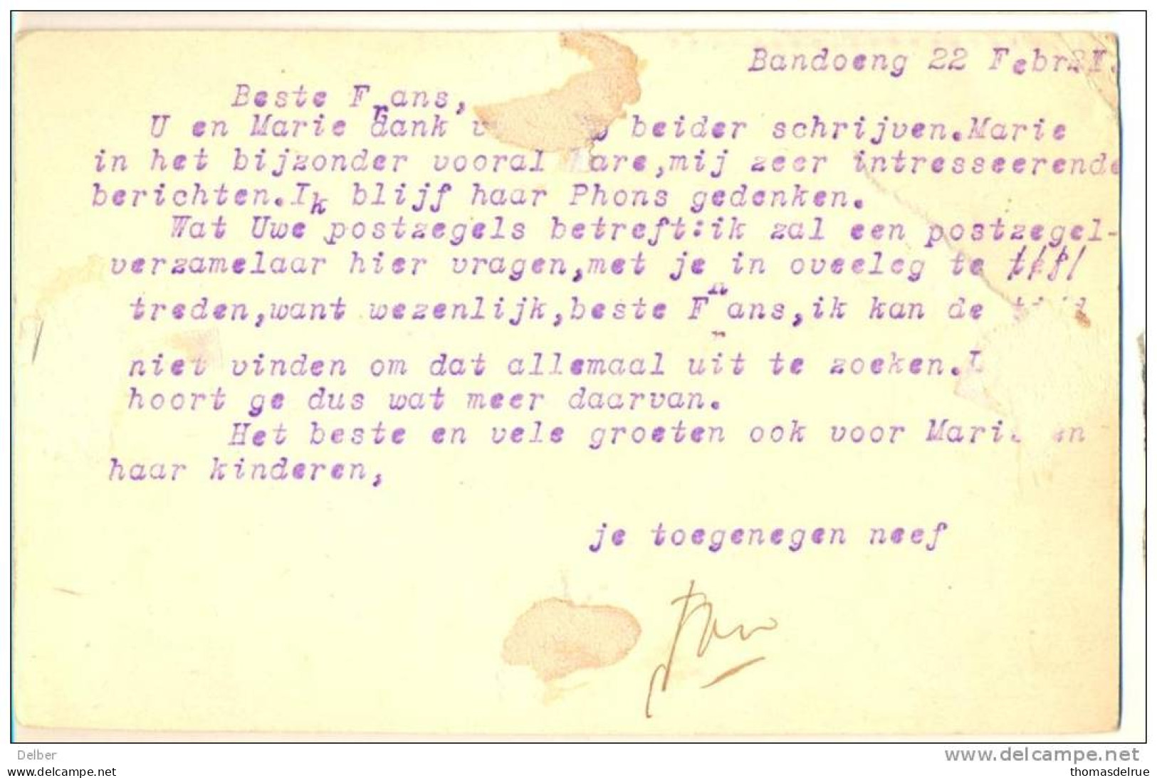 _2n358: Briefkaart: 5 CENT:  BANDOENG 23.2.21... Met Geschrapt Adres... - Niederländisch-Indien