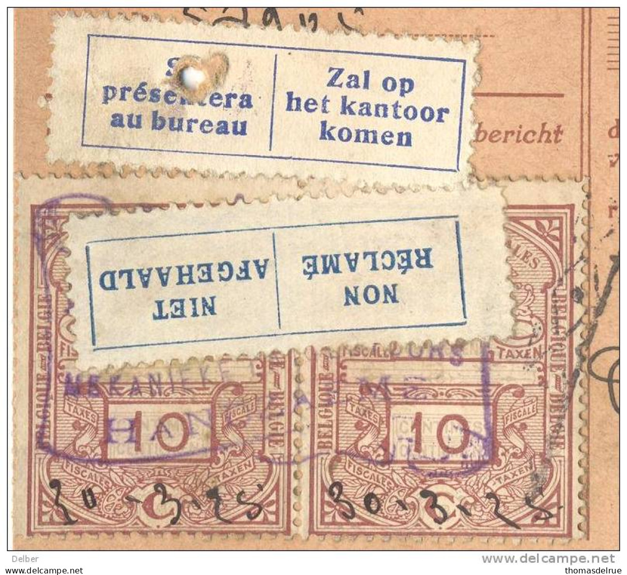 _Nk616: N°211 : HANDZAEME Op Ontvangkaart:+10ct&10ct Fiskale Zegels+etiketjes: NIET AFGEHAALD..&Zal Op Het Kantoor.. - 1921-1925 Small Montenez