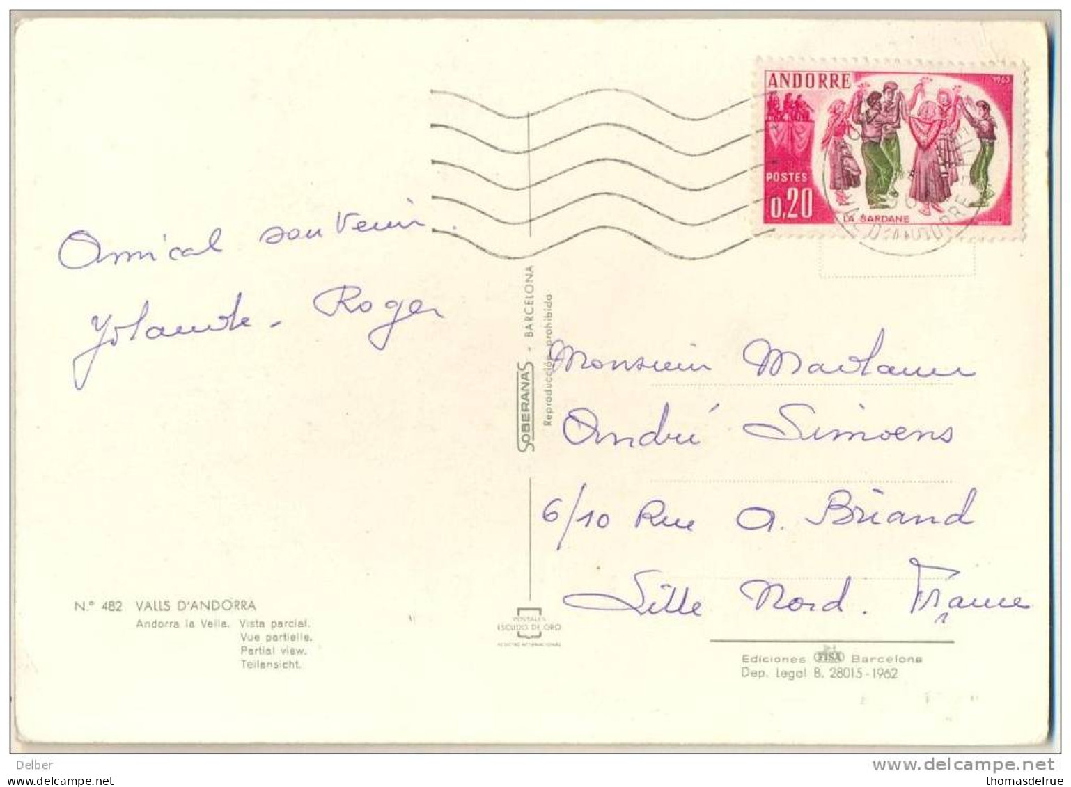 _2n723: N° 166 / Carte Postale: N° 480 VALLS D'ANDORRA ...Vista Parcial... - Briefe U. Dokumente
