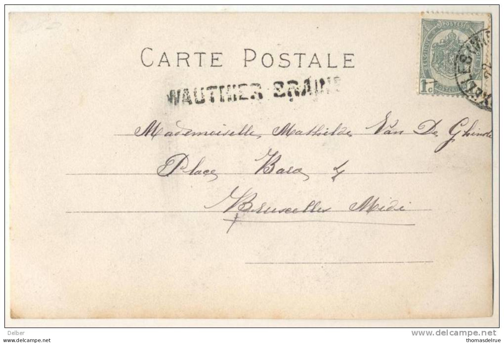 _Zn906: Fantasiekaartje : N°53- Tab: BRUXELLES(MIDI + Griffe: WAUTHIER BRAINE :  22 AOUT 1905 - Postmarks - Lines: Ambulant & Rural