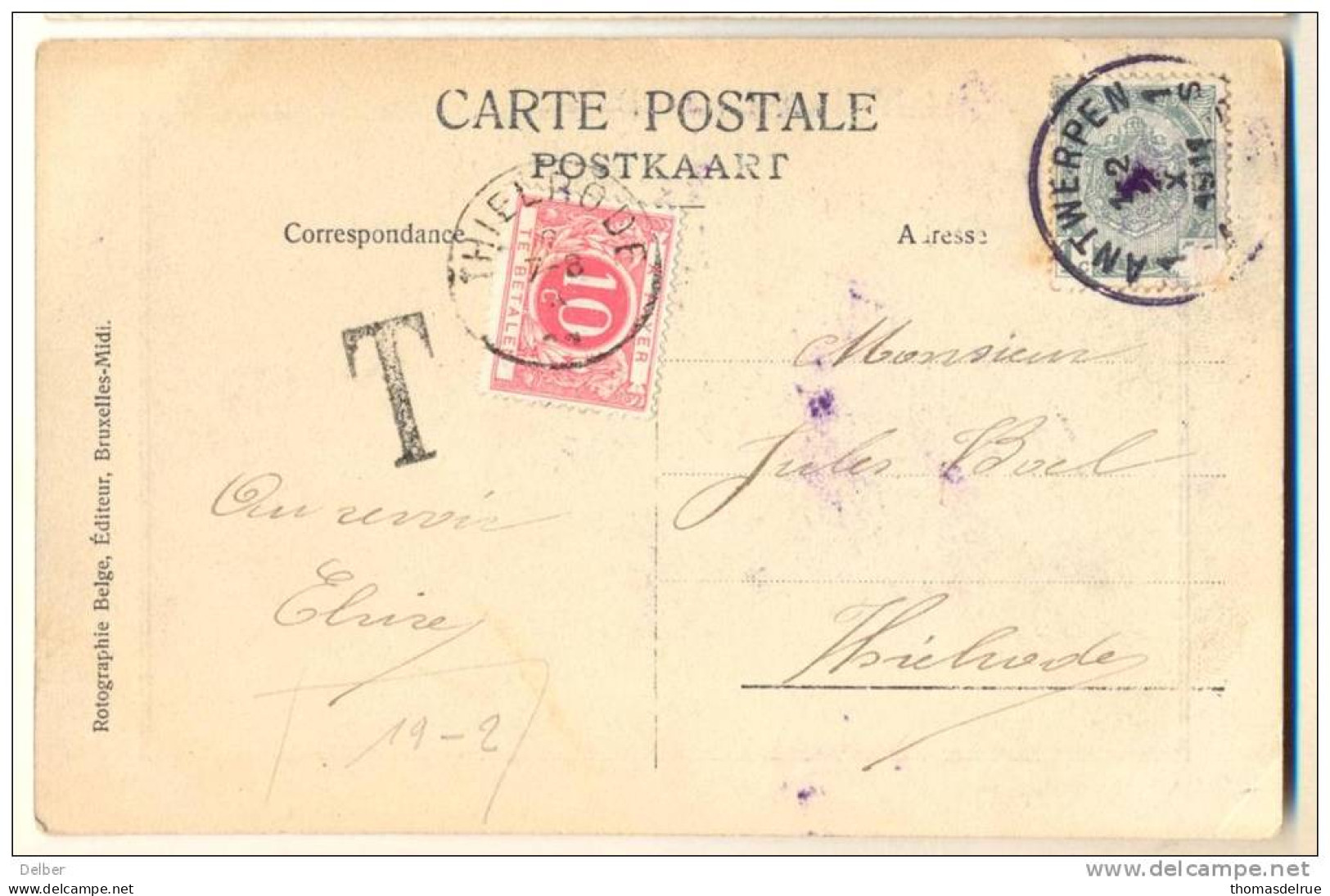 3pk715:C.P:ANVERS: L'Athénée:N°81-tab:1S ANTWERPEN 1S ANVERS 1911+T+T5: THIELRODE 2 X 11 - Briefe U. Dokumente