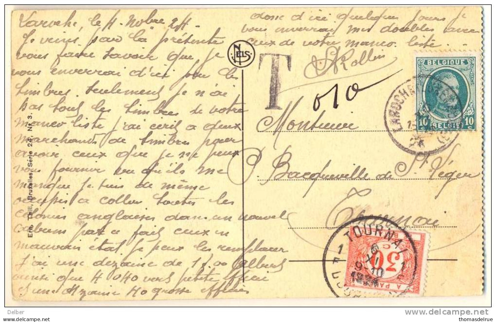 3pk716:C.P:LA ROCHE-Panorama: N°194:LA ROCHE(LUXEMBOUR°24+T+0,10+TX35:1F TOURNAI 1F DOORNIJK 1924: 30ct Taxe Ipv 10ct - Lettres & Documents