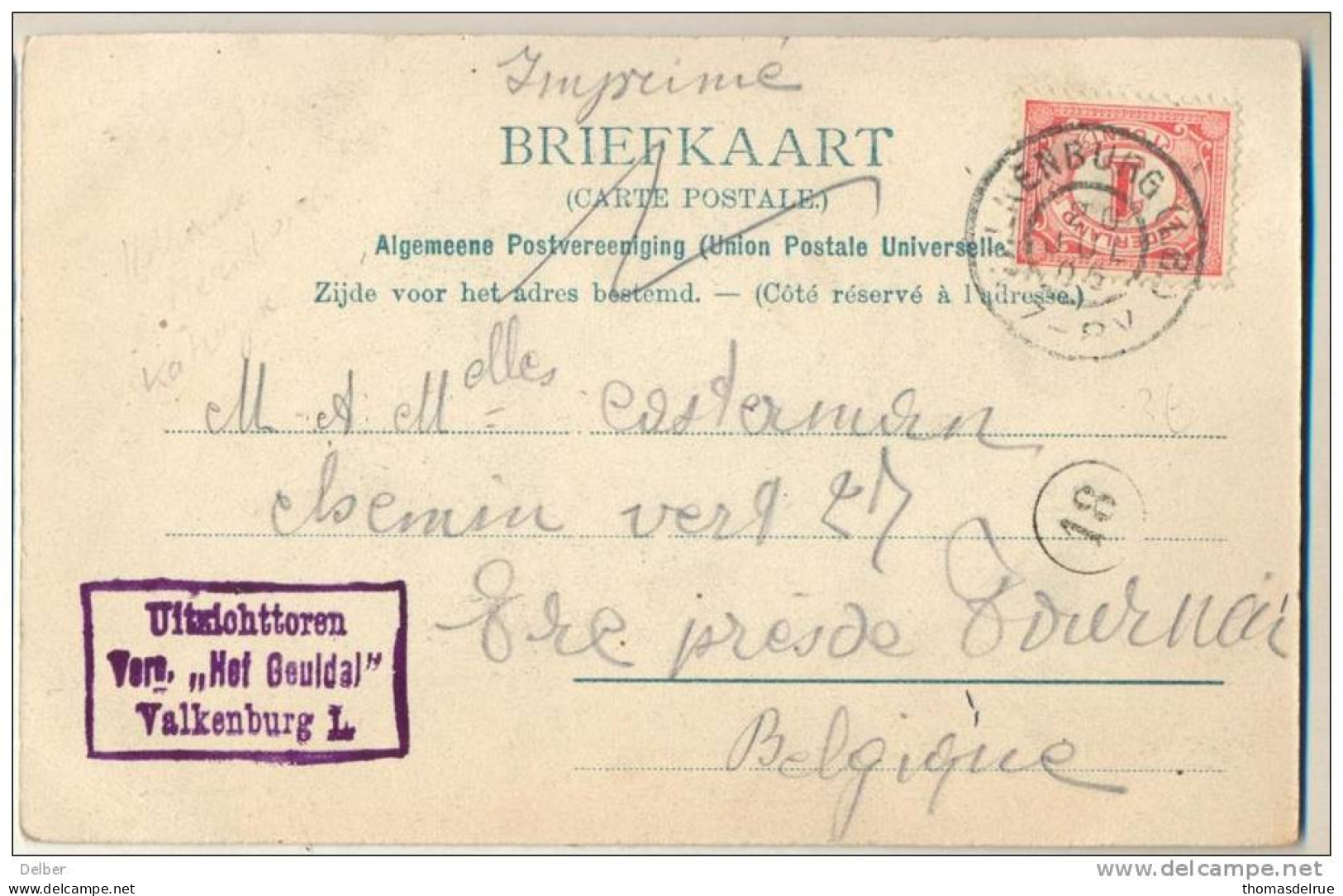 3PK-967: VALKENBURG , L. Fontein Groeve... Imprimé Briefkaart : 1 Cent: > Ere Près De Tournai Belgique - Valkenburg