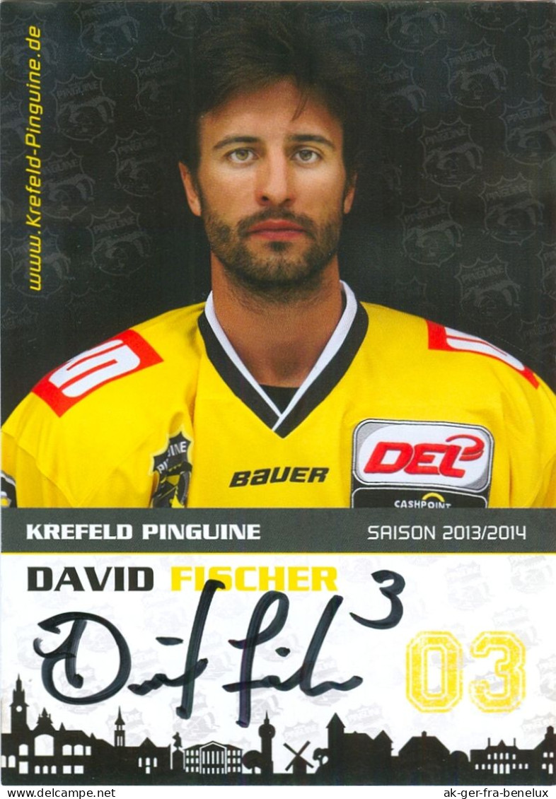 Autogramm Eishockey AK David Fischer Krefeld Pinguine 13-14 KEV EC KAC Klagenfurt REV Heilbronner Falken Houston Aeros - Sports D'hiver