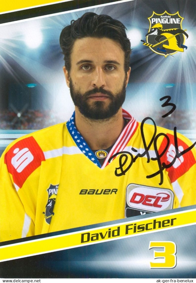 Autogramm Eishockey AK David Fischer Krefeld Pinguine 15-16 KEV EC KAC Klagenfurt REV Heilbronner Falken Houston Aeros - Wintersport