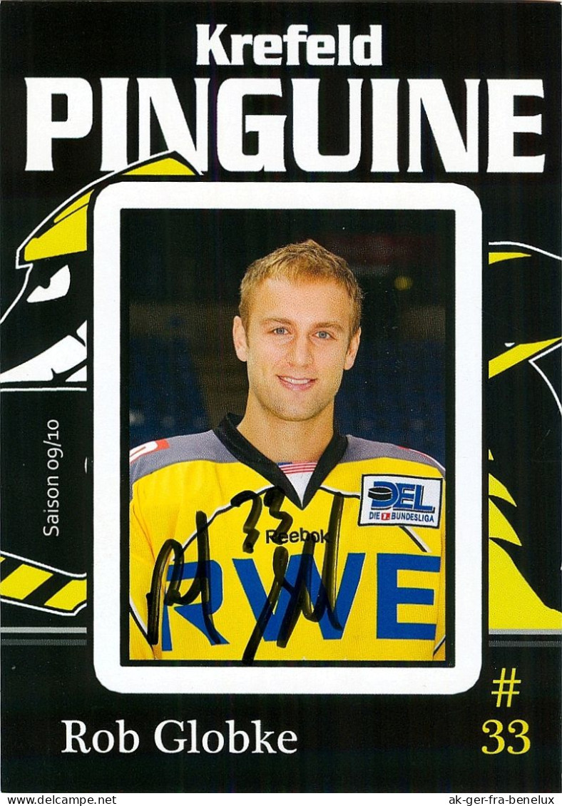 Autogramm Eishockey AK Rob Globke Krefeld Pinguine 09-10 Frederikshavn White Hawks Sheffield Steelers Florida Panthers - Sports D'hiver